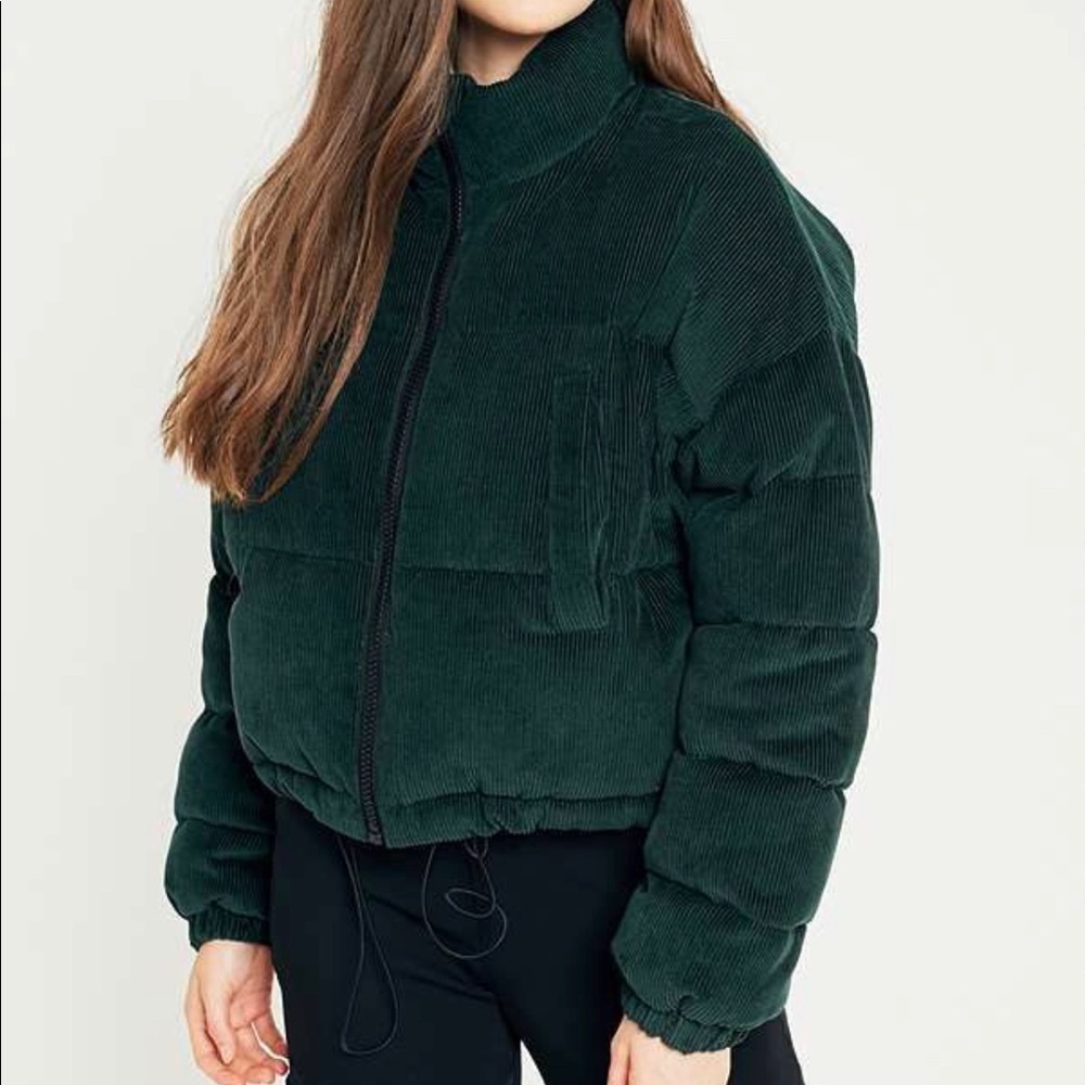 UO dark forest green corduroy puffer jacket